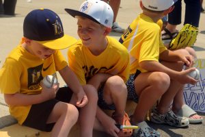Nox Collins, left, and Jack Hargrove, right, talk as they waited for the Racers to return from the Super Regionals. The Racers defeated Duke 5-4 in the elimination game to advance to the College World Series. Nox, Jack and their friends Grayson Hargrove and Cole Collins are friends with coach Dan Skirka's son. 