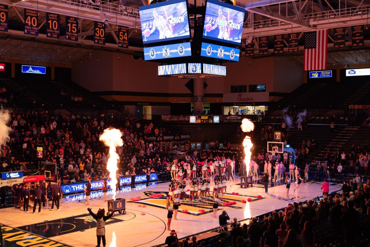 The Racers' starting lineup is introduced before the game. 